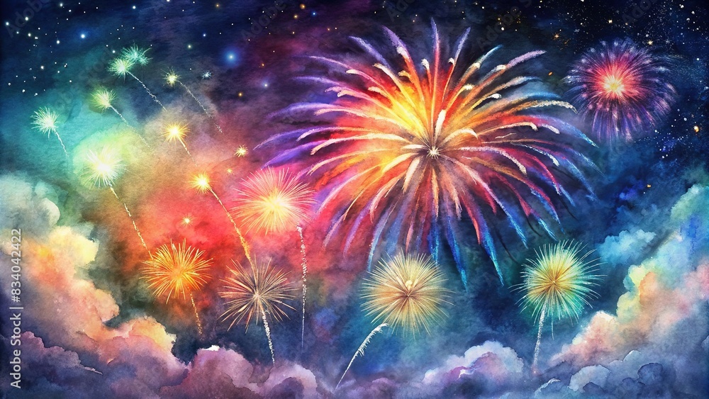 Colorful fireworks display in the night sky for celebrating special occasions like New Year's Eve and 4th of July, fireworks, celebration, explosion, colorful, sky, display, event, festive