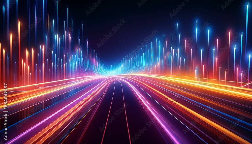 Obraz premium data connection transfer colorful neon color shiny lines energy motion speed digital modern abstract on dark background
