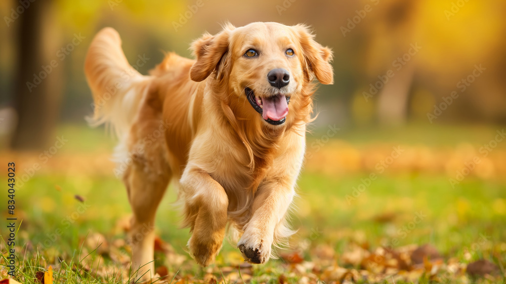 Golden Retriever dog plays and runs in a park. Golden Retriever dog plays and runs in a park.