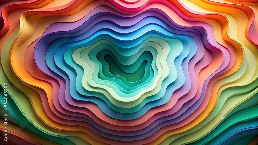 3D abstract background with layered paper in modern cut-out style and effects in a rainbow palette. 3D abstract background with layered paper in modern cut-out style and effects in a rainbow palette.