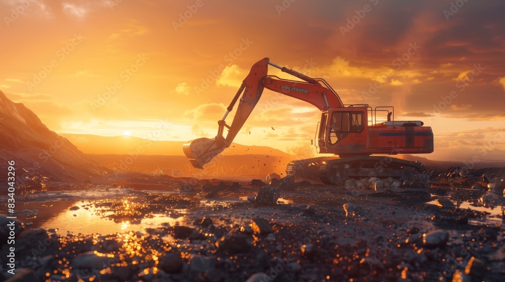 Large Excavator Digging in Rocky Area Large Excavator Digging in Rocky Area