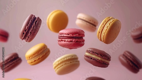 Wallpaper Mural  A swarm of pink macaroons soaring against a backdrop of soft pink, accompanied by a handful of floating confections Torontodigital.ca