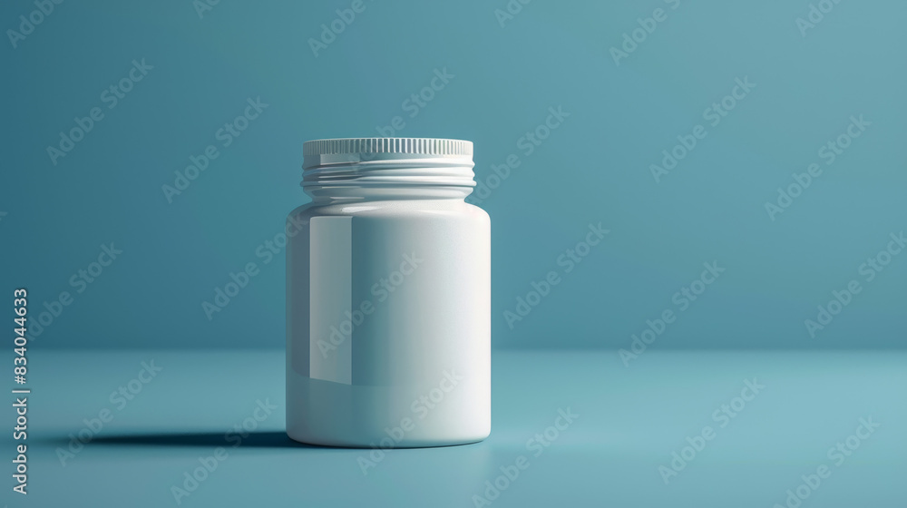 A white jar sits on a blue surface A white jar sits on a blue surface