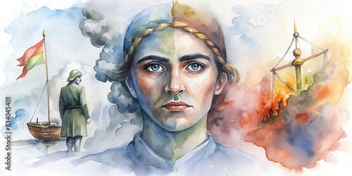 Watercolor painting depicting the delicate balance between extremism and democracy through the conflict of freedom of expression and safeguarding democratic values, extremism photo