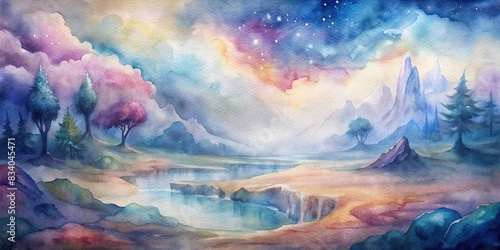 Abstract watercolor painting of a dreamy, illusionary landscape , abstraction, watercolor, painting, art, dreamy, illusion, landscape, creativity, tranquil, fantasy, colorful, peaceful photo