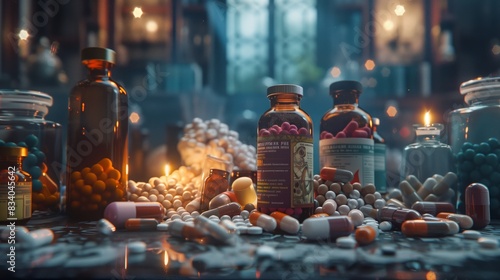 Table Filled With Pills and Bottles