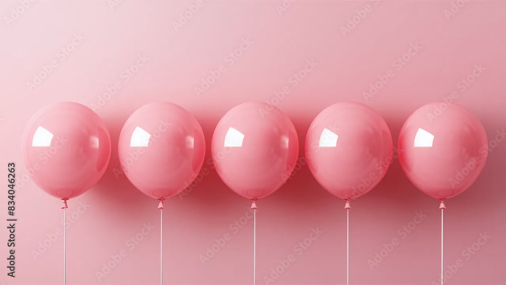 row of glossy metallic pink balloons on pink background row of glossy metallic pink balloons on pink background