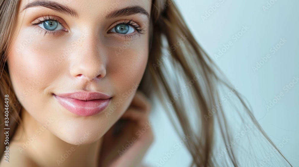 Naklejka premium A woman with long brown hair posing for a picture, AI