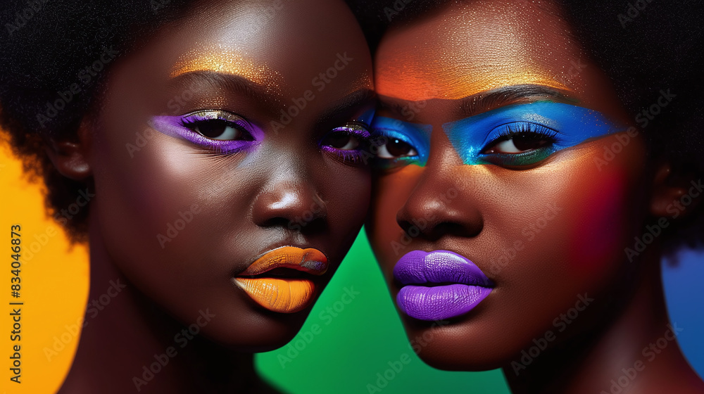 close-up beauty photography of black women fashion models with vibrant colorful makeup close-up beauty photography of black women fashion models with vibrant colorful makeup