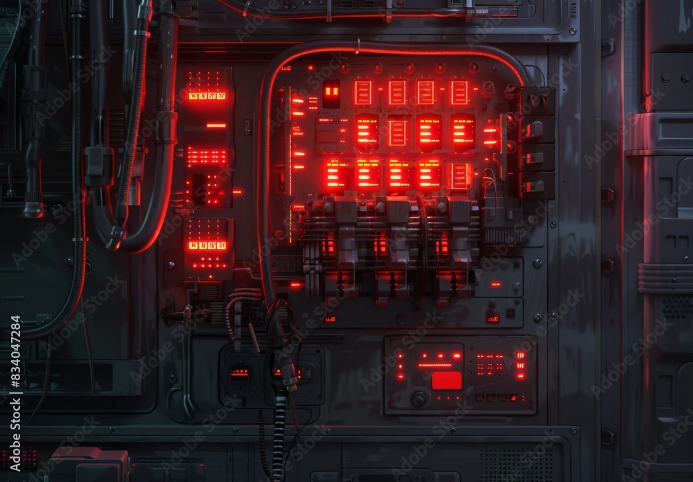 Panel illuminated in server room. Panel illuminated in server room.