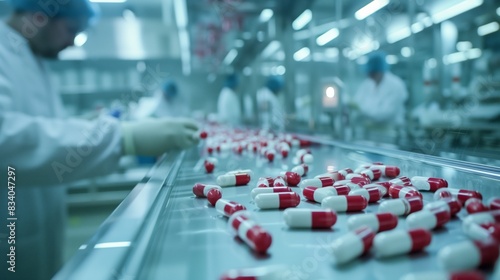 Wallpaper Mural Red and white pills on factory line Torontodigital.ca