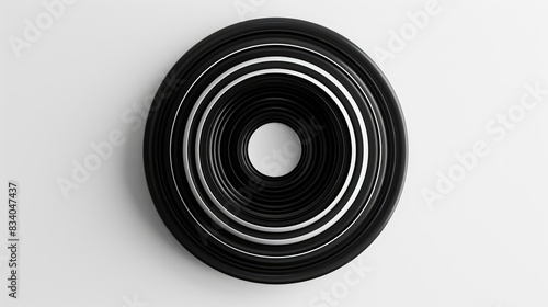 Black and white raised circular shape on a white background