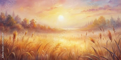 Beautiful abstract natural background of a meadow with dry grass during golden hour sunrise , field, landscape, meadow, golden hour, warm, nature, abstract, background, watercolor, peaceful