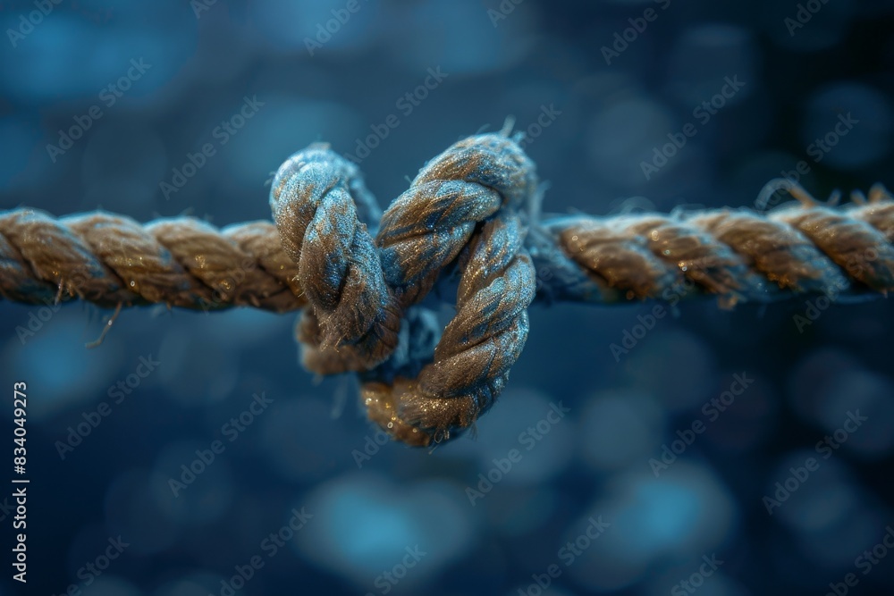 Heart-shaped knot made from natural fiber rope on a dark background Heart-shaped knot made from natural fiber rope on a dark background