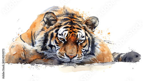 watercolor of a tiger laying down photo