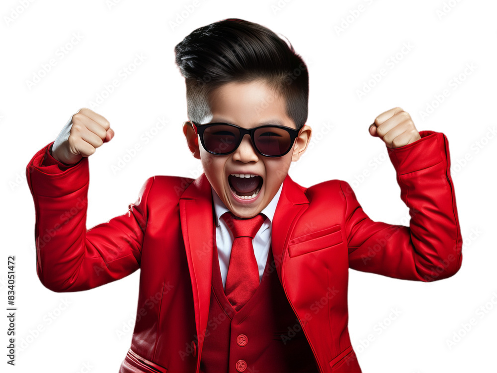 Cool and stylish small asian boy in red suit looking for the camera on the transparent background . Cool and stylish small asian boy in red suit looking for the camera on the transparent background .