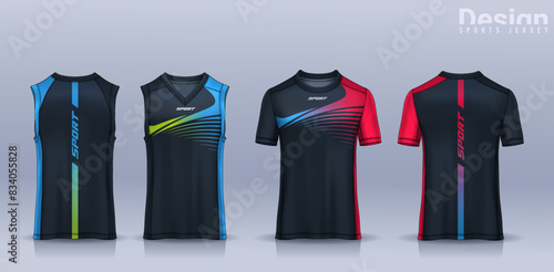 t-shirt sport design template, Soccer jersey mockup for football club, Running singlet,basketball Tank top.	 photo