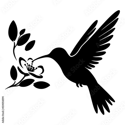Flying hummingbirds silhouette isolated on white background
