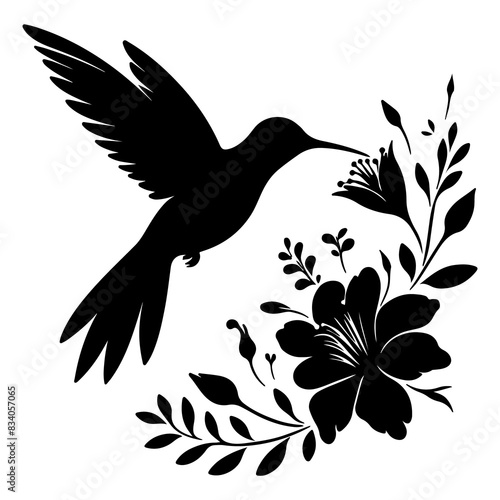 Flying hummingbirds silhouette isolated on white background