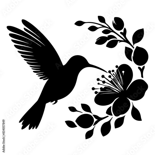 Flying hummingbirds silhouette isolated on white background