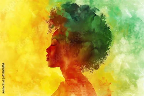 Juneteenth concept - African woman silhouette in watercolor style