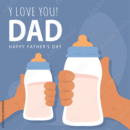 Happy father day hands holding baby bottles Vector