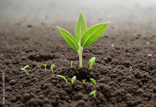 New seedling germinating in earth, isolated on white background
