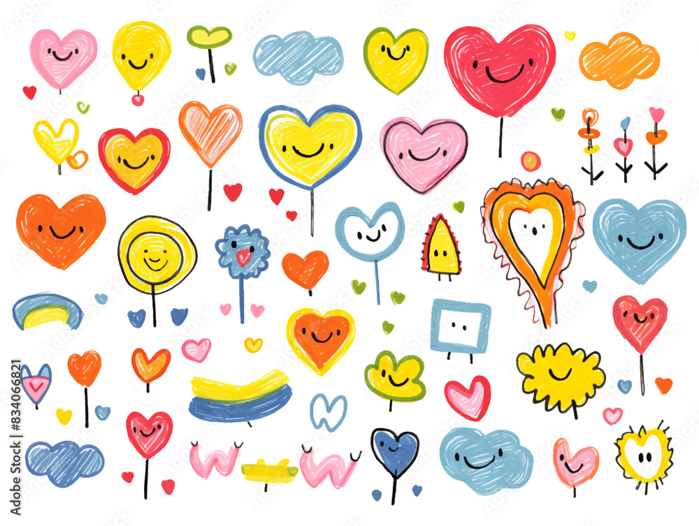 Cartoon cute doodles of fun-related items like love, rainbow, clouds, and colorful creating a vibrant and colorful seamless backdrop Cartoon cute doodles of fun-related items like love, rainbow, clouds, and colorful creating a vibrant and colorful seamless backdrop
