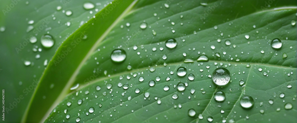 Nourishing green leaf adorned with water droplets provides a refreshing touch to any spa experience Nourishing green leaf adorned with water droplets provides a refreshing touch to any spa experience