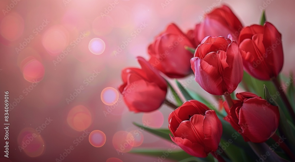 Bouquet of Red Tulips on Pink Background Bouquet of Red Tulips on Pink Background