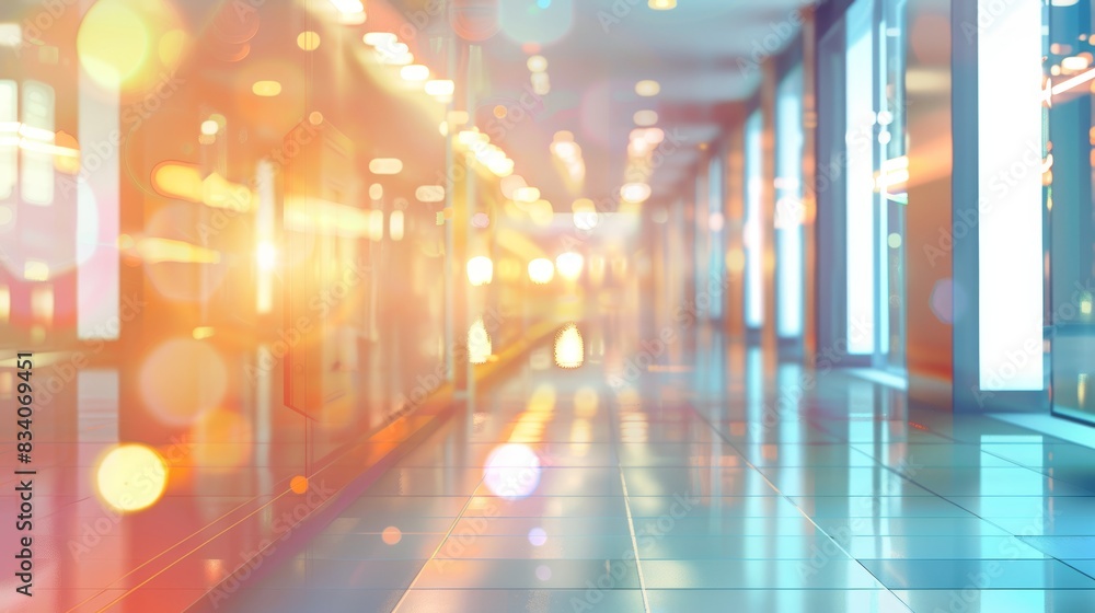 Modern Office Corridor with Bokeh Light Background Generative AI