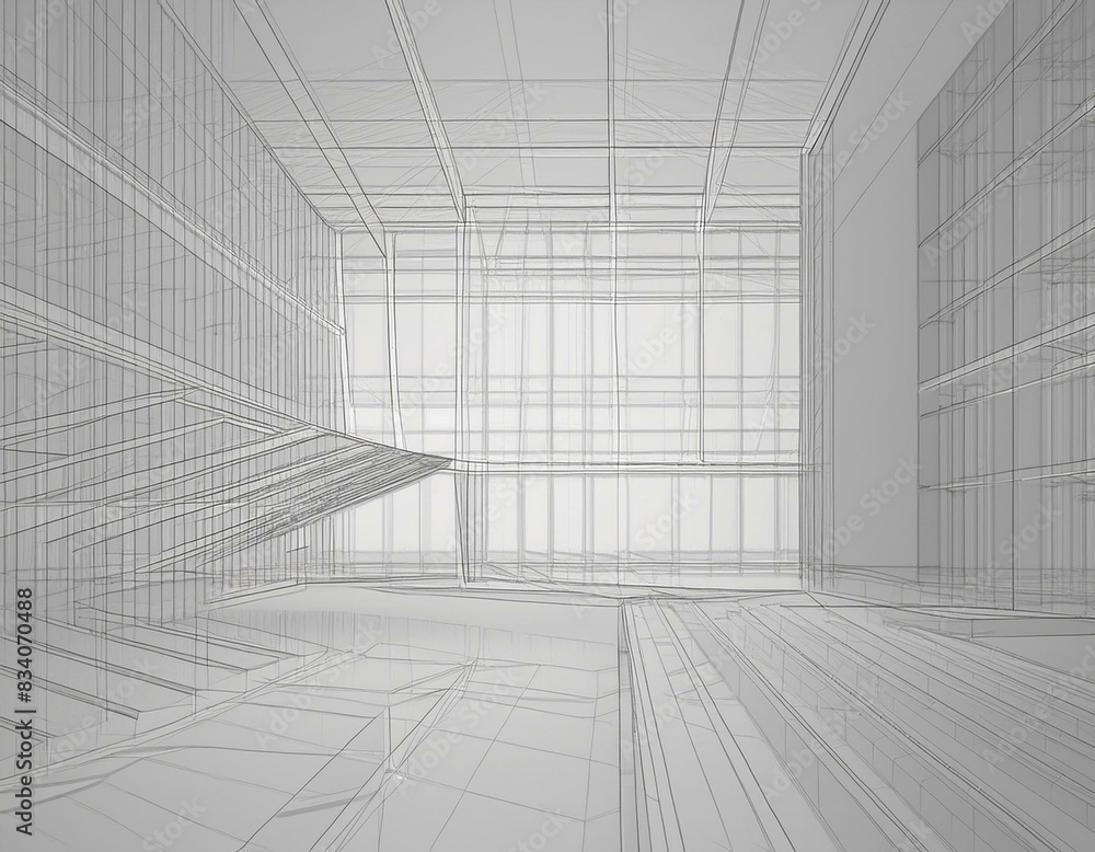 Obraz premium white 3D empty room with flat layout plain background and translucent light gray sketch