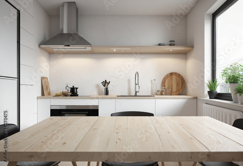 Sleek Scandinavian Kitchen with an Empty Modern Tabletop