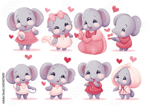 Watercolor valentines day love elephant couple, hand drawn watercolor illustration for greeting card or invitation design
