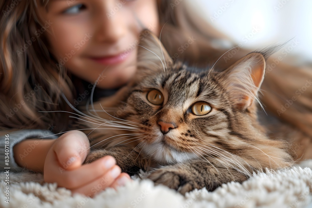 Tender Moment Between Young Girl and Beloved Feline Companion Tender Moment Between Young Girl and Beloved Feline Companion