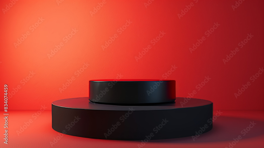 A black and red pedestal with a red background A black and red pedestal with a red background