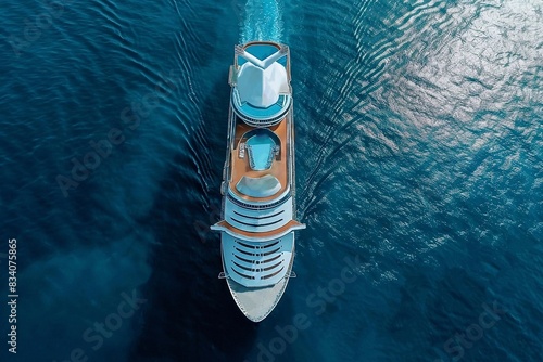 Cruise liner sailing the Mediterranean Sea, aerial view