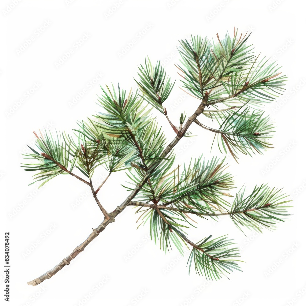 A watercolor illustration of a pine branch isolated on a wooden background. Hand drawn needles branches of greenery. Holiday décor with fir branch. New Year celebration decoration for 2024. A watercolor illustration of a pine branch isolated on a wooden background. Hand drawn needles branches of greenery. Holiday décor with fir branch. New Year celebration decoration for 2024.