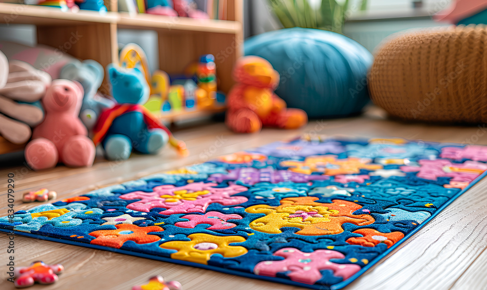 Fototapeta premium Colorful Rug and toys in a Playroom 