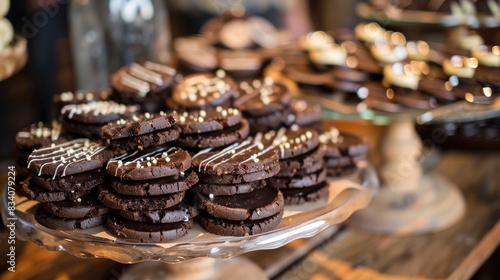 Cookies made with chocolate arranged on a table for an event