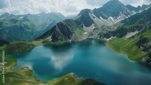 Serene Lake with Majestic Mountain Scenery  Generative AI.
