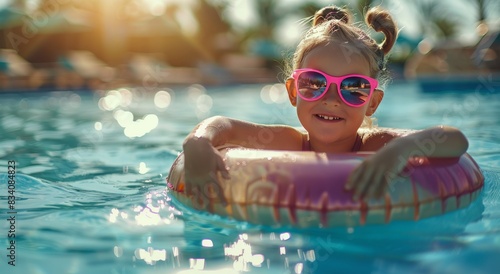 Little Girl in Swimming Pool Wearing Sunglasses