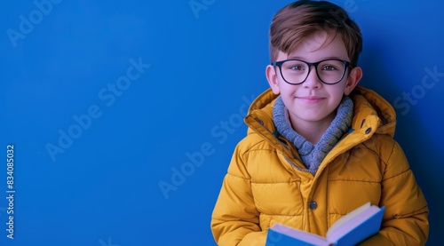 Little Boy in Yellow Jacket Reading Book