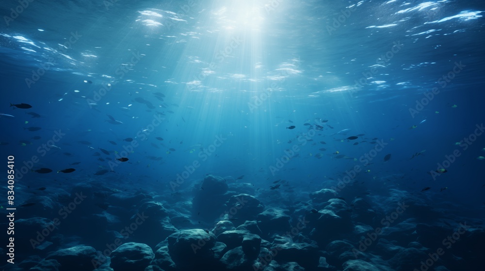 A Serene Underwater Scene with Sunlight Penetrating the Ocean Depths