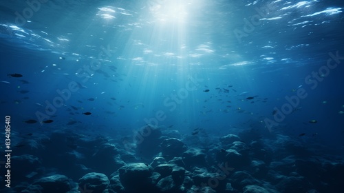 A Serene Underwater Scene with Sunlight Penetrating the Ocean Depths © Miva