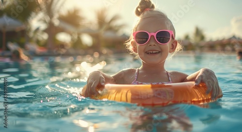Little Girl in Swimming Pool Wearing Sunglasses