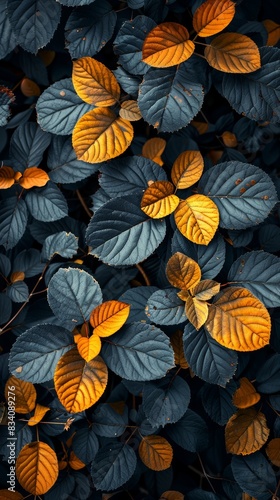 Golden Accents on Dark Leafy Backgrounds for Autumn Designs Generative AI