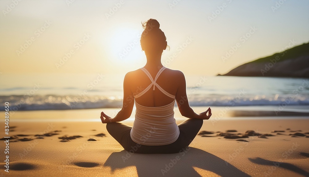 Frau macht yoga übungen bei sonnenuntergang am meer. Frau macht yoga übungen bei sonnenuntergang am meer.