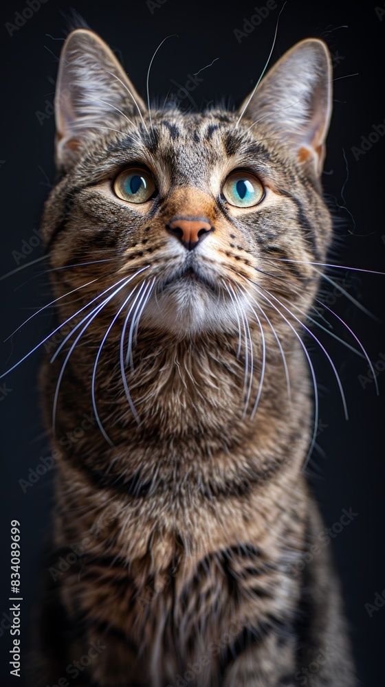 Fototapeta premium Curious Cat Portrait on Black Background Generative AI