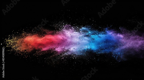 Color Explosion On Black Background. Double Powder Explosion in Vibrant Colors